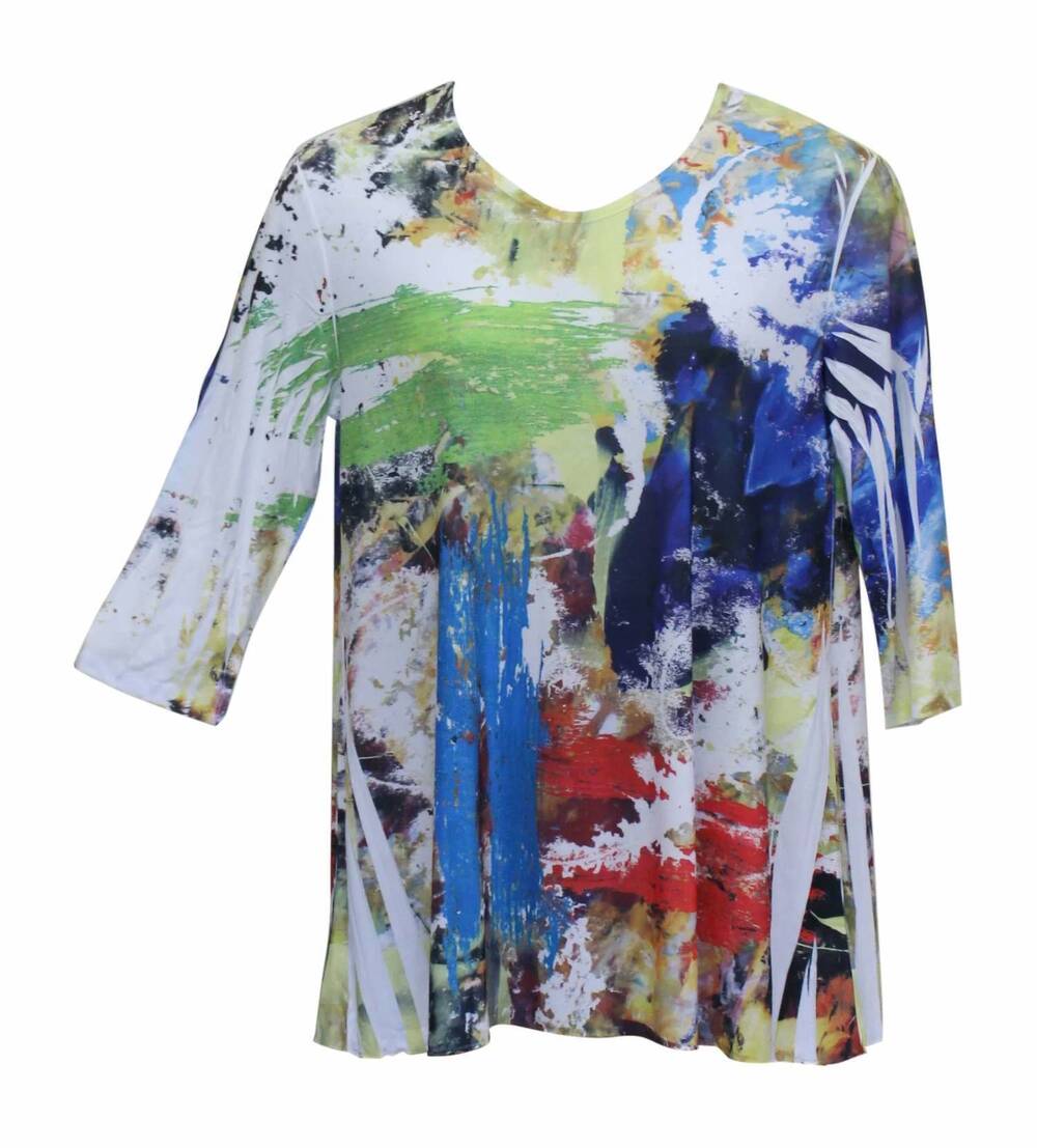 NEW SOLE DIONE STUDIO women's splash tunic top in white multi